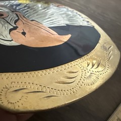 Vintage German Silver Belt Buckle Bald Eagle Head Gold Silver & Copper Tone