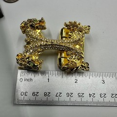 Double Dragon Rhinestone Ratchet Belt Buckle Gold Tone Automatic Slide