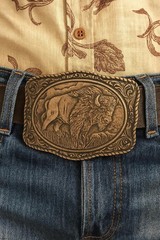 Brass Engraved Buffalo Belt Buckle Southwestern Cowboy Western Rodeo Style
