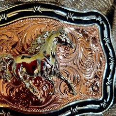 Running horse Western belt Buckle Rose Tone silver 1.5 2 » belt 4.5 x 3.5 inch