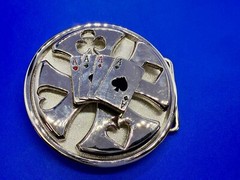Four Aces Poker Cards Gambling Casino Silver Color Large Spinner Belt Buckle
