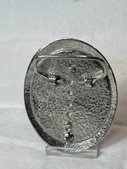 Vtg Western Style Belt Buckle Silvertone And Polished Flat Multicolor Stone