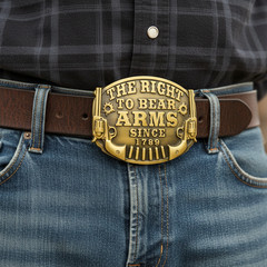 The Right To Bear Arms Belt Buckle 2nd Amendment Gun Rights Bullets Bronze Color