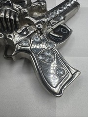 Rockin Rebel / Jeweled Skull And Guns Buckle / Rhinestones Belt Unisex 4”X3.5”