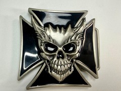 Devil Skull Maltese Cross Enamel Gothic Punk Pewter A-9 Siskiyou Belt Buckle