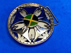 Spinning Moving Round Wheel Green Black Yellow Flag? Color Belt Buckle