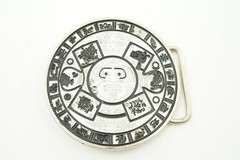 Aztec Mayan Calendar Black/White Round Metal Fashion Belt Buckle