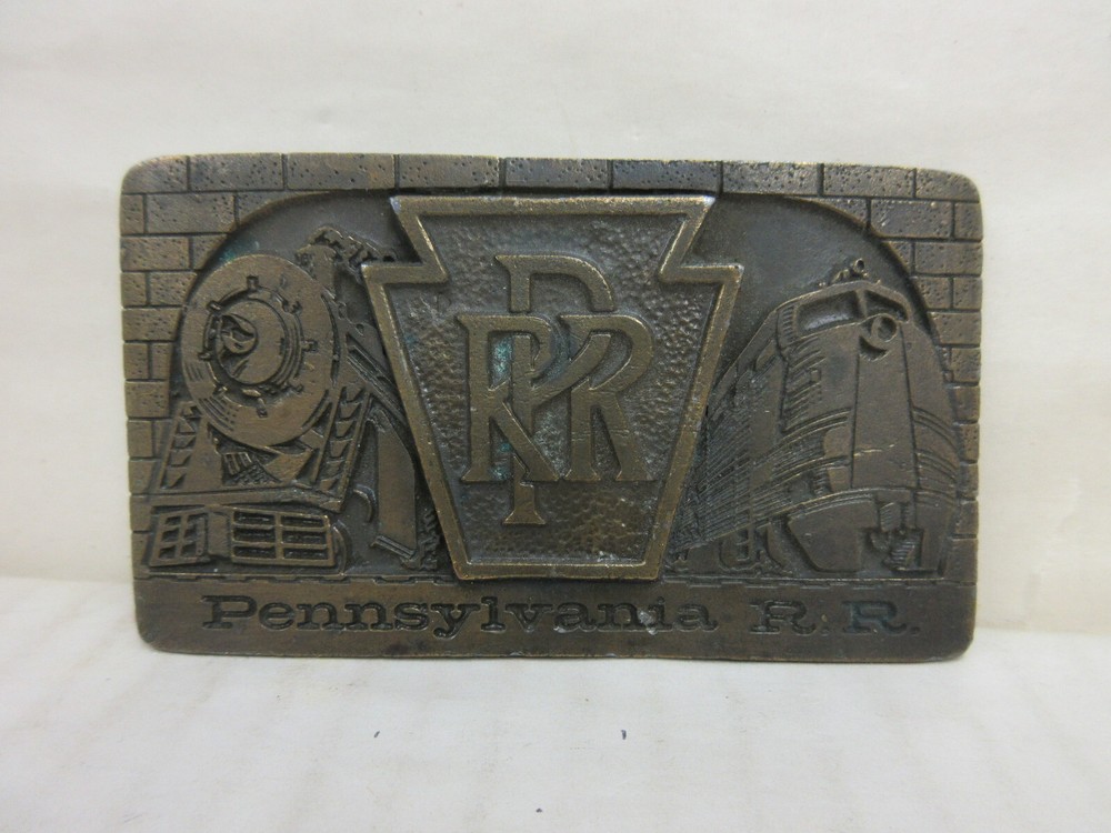 1970s Davos Pennsylvania Railroad Locomotive & Train Brass Fashion Belt Buckle