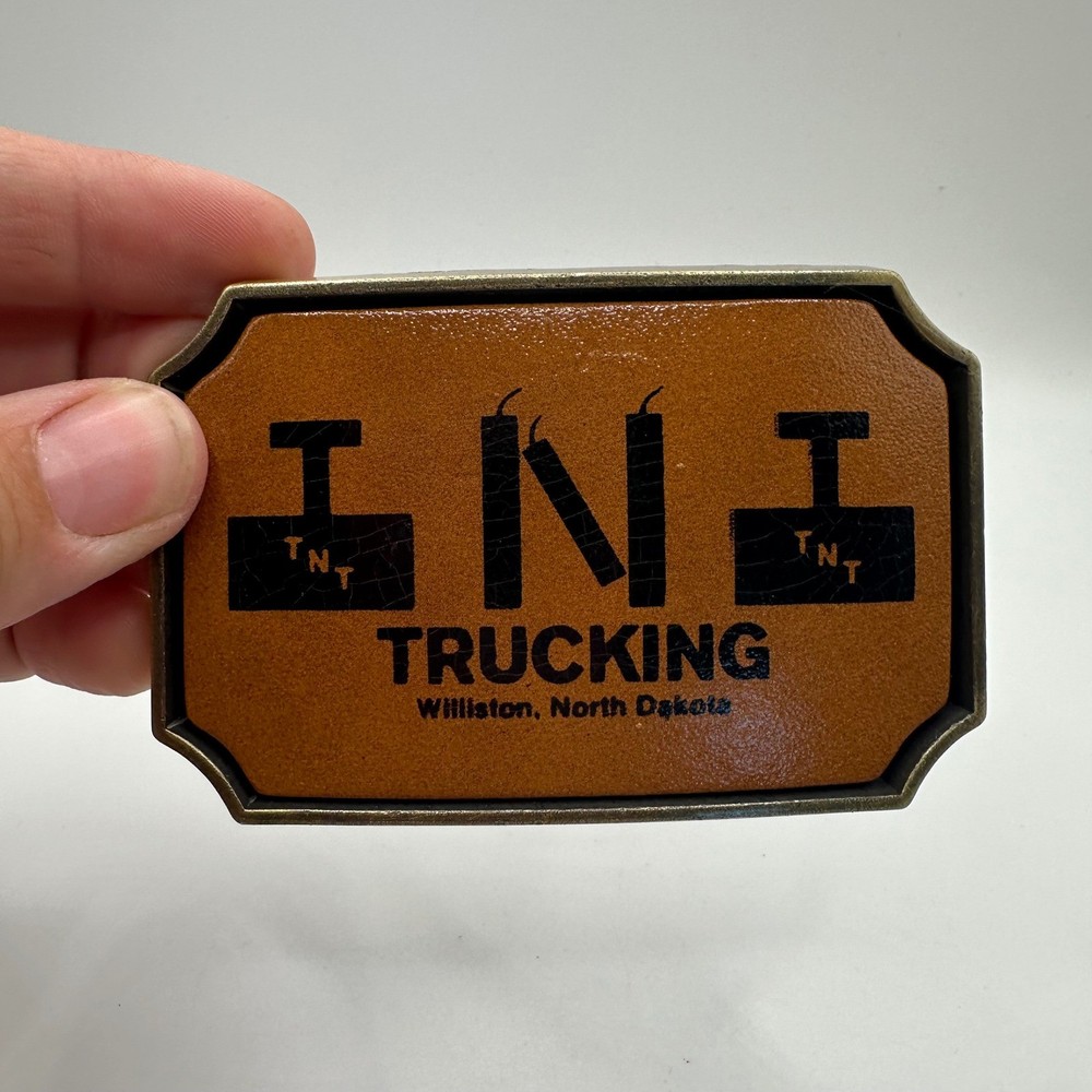 VTG TNT Trucking Williston North Dakota Belt Buckle Brass Tone Western Cowboy