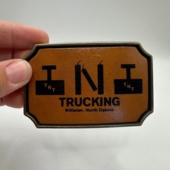VTG TNT Trucking Williston North Dakota Belt Buckle Brass Tone Western Cowboy