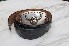 Silver Toned Metal Bull Steer Cow Head Face Belt Buckle & Leather Belt