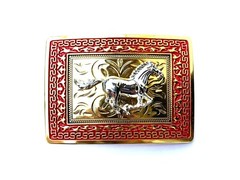 Western Buckle Gold Silver Red Running Horse Cowboy Fit 2 » Hebillas Vaqueras