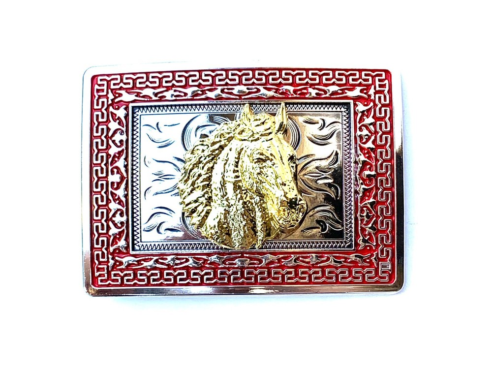 Western Buckle Gold Silver Red Horse Head Cowboy Buckle 2 » Hebilla Vaquero