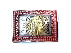 Western Buckle Gold Silver Red Horse Head Cowboy Buckle 2 » Hebilla Vaquero