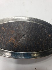 Set Of 3 Vintage Leather Snakeskin Oval Shaped Solid Brass Belt Buckles