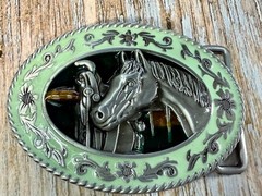 Horse Head and Saddle Enamel Rodeo Cowboys Cowgirls Dimensional Belt Buckle
