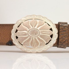 Floral Ornament Belt Buckle 4cm, Elegant Design in Roseperla & Dark Silver