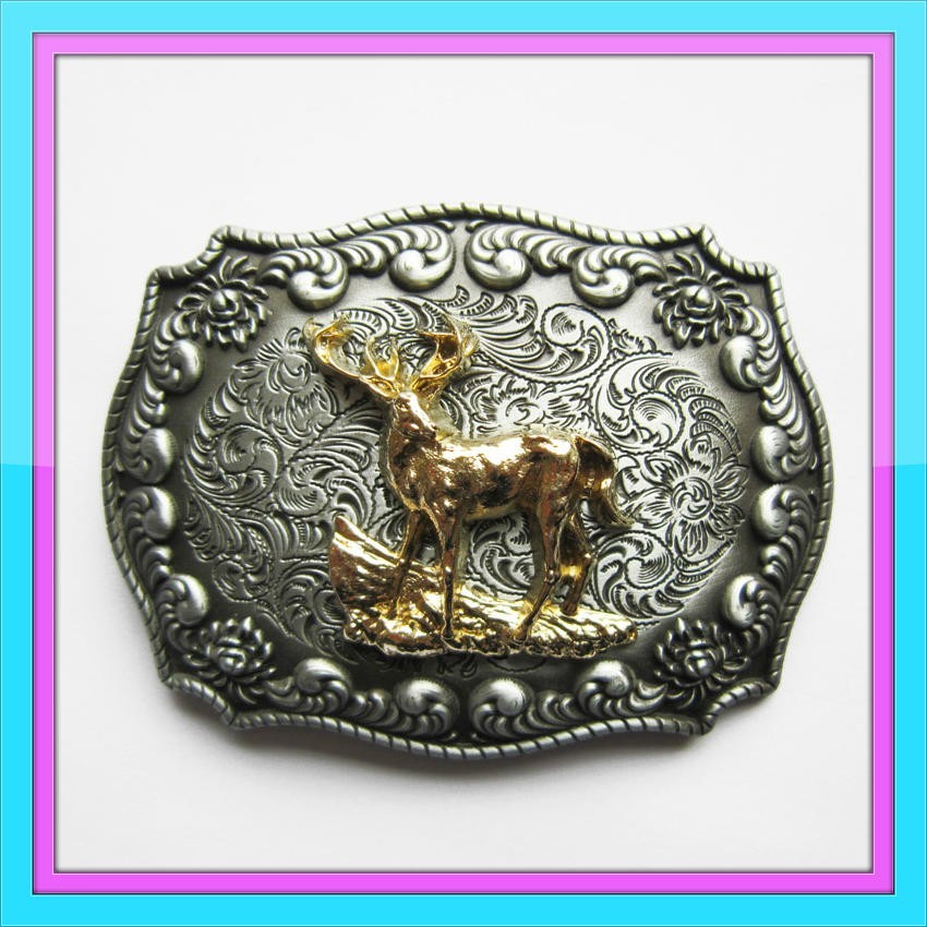 NEW 3-D DEER ANIMAL HEAD HORN RODEO COWBOY WESTERN BELT BUCKLE