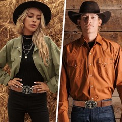 VASTRISE 2Pcs Western Cowboy Belts for Men 120cm, Gold+turquoise