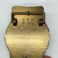 Vtg 1978 AHM Collie Dog Brass Belt Buckle Enamel 3D Relief Animal Collectible