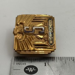 VTG 1940s Antique Gold Tone Belt Buckle « S » GIANT GRIP Eagle White Red Enamel