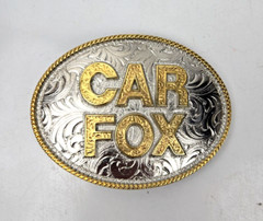 Montana Silversmiths Belt Buckle Car Fox Custom Oval Engraved Filigree Design 4&Prime;