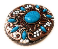 ✖ HQ NATIVE AMERICAN copper turquoise Cowboy Rodeo Style Belt Buckle Heritage US