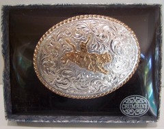 Crumrine Western Belt Buckle Bull Rider Rope Edge Silver Bronze C06150