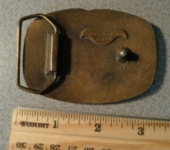 Vintage 1976 Indiana Metal Craft COUNTRY Belt Buckle music guitar banjo embossed
