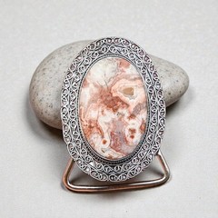Crazy Lace Agate Belt Buckle Silver Plated Handmade Western Cowboy Statement