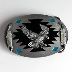 Siskiyou Buckle Co. AG-87 Eagle Western Oval Belt Buckle Silver Blue Inlay