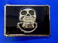 Door knocker Skull Head with Clear Rhinestone Teeth Gothic Punk Lg Belt Buckle