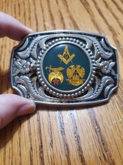 VTG. Freemasons, Masonic, Shriners and Scottish Rite Belt Silver Buckle USA