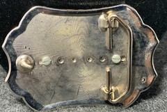 « Banded Agate” Belt Buckle 3-1/2 » L X 2-1/2” Heavy: 3.5 oz. Nickel