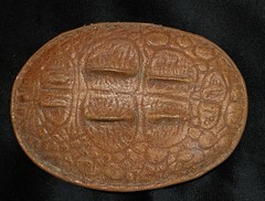 Vintage embossed @ 3×4” Western cowhide “alligator” buckle With Hornback Bumps