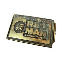 1980s Red Man Vtg Western Tobacco Logo Belt Buckle Gold/Black Metal