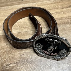 2020 Pendleton Whisky Let&rsquo;er Buck Black Silver Enamel Metal Belt Buckle w/ Belt