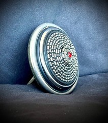 “Red Stone Shield”Industrial Art Belt Buckle Handmade OOAK Darren McNeese