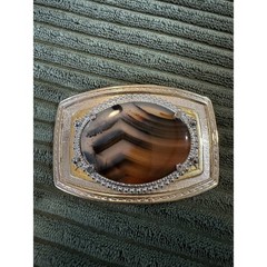 Vintage Agate Stone Belt Buckle Silver Gold Tone Mens Western Accessory