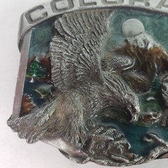 Colorado Siskiyou 1984 Pewter Eestern Belt Buckle H-23 Bald Eagle Gold Mountain