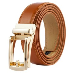 Tonywell Ratchet Belt, One Size, Light Brown Leather & Gold Metal Buckle