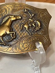 VINTAGE HORSE BRONCO COWBOY UNMARKED SCROLLING BRASS BELT BUCKLE