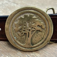 Brass BTS Big Tree Belt Buckle w/Brown Leather Western Hippie Boho Belt Size 38