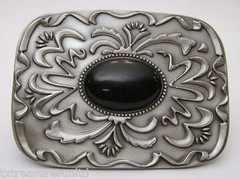 BELT BUCKLES Black Stone Western Scroll Antiqued Silver Gray Rectangle NWOT!