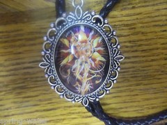 handcrafted Bolo tie leather braided cord large Si Fi Woman mounted cab