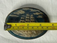 Vintage Incolay Stone SAILING SHIP Belt Buckle