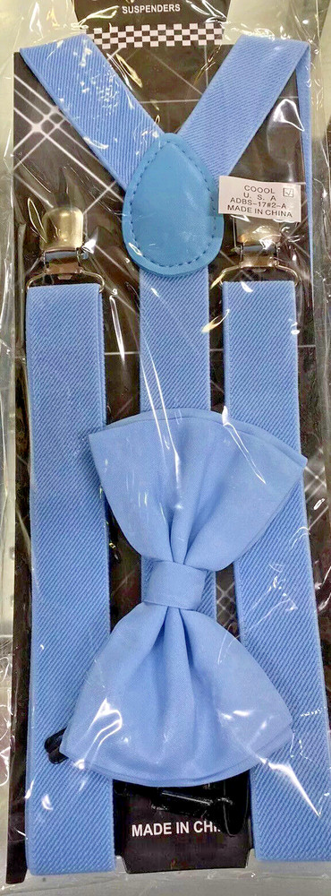 Sky Blue Sea foam Pastel Suspenders Bowtie SET Barn Style Wedding Prom Bow tie