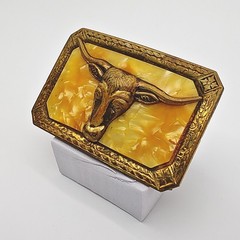 Vintage Western Longhorn Steer Belt Buckle Gold Tone Faux Marble Cowboy Rodeo