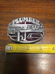 Plumber Belt Buckle Red Enameled Tools 3D Wrench Plumbing Service