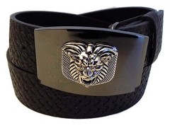 WASHED UP HOLLYWOOD #075BK SILVER & BLACK 1.5&Prime; LION CHECKER PLATE BELT BUCKLE